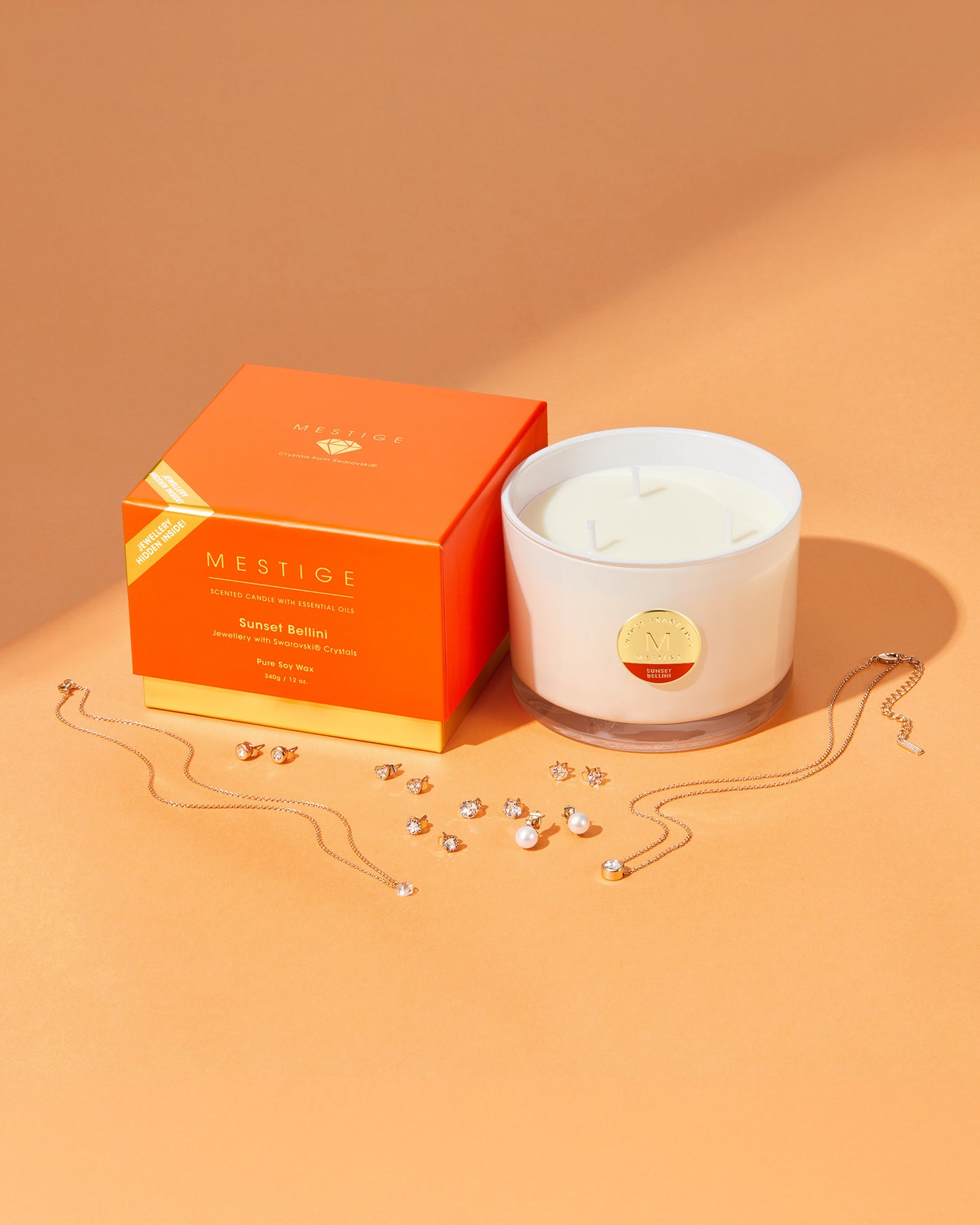 340g SunSet Bellini Scented Soy Candle with Hidden Jewellery